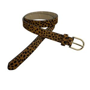 LOFT Belt Womens Small Tan Black Leopard Print Haircalf Skinny Gold Buckle